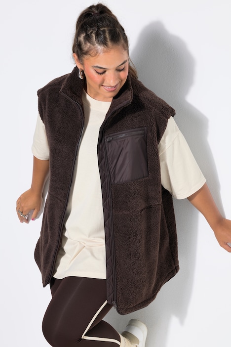 Teddyfell-Weste, Oversize Shape, Zipptasche