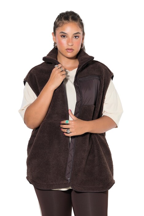 Vesta z kožešiny Teddy, volný střih, kapsa na zip