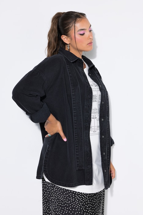 Jeanshemd, oversized, Schluppe, Langarm