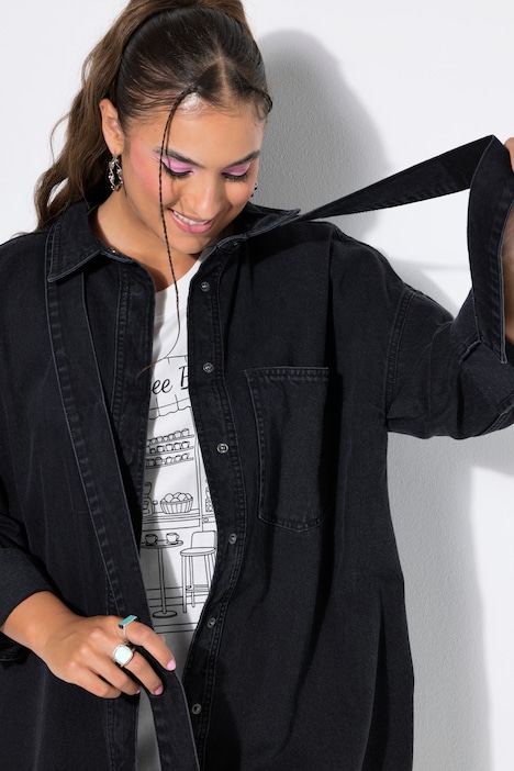 Jeanshemd, oversized, Schluppe, Langarm