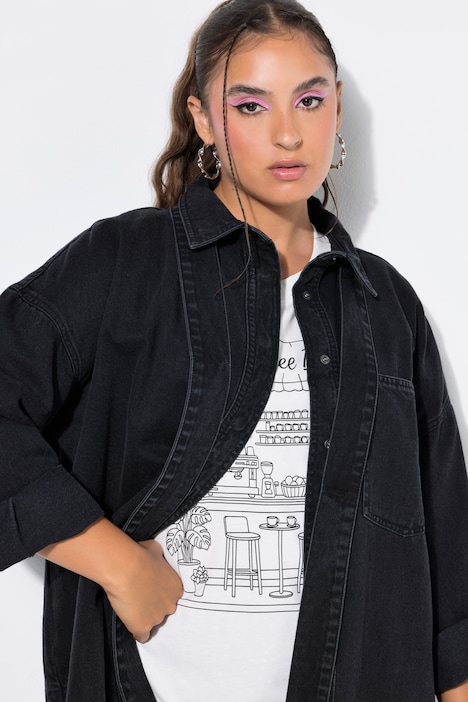 Jeanshemd, oversized, Schluppe, Langarm
