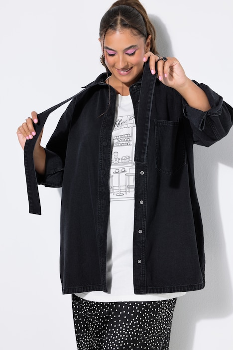 Jeanshemd, oversized, Schluppe, Langarm