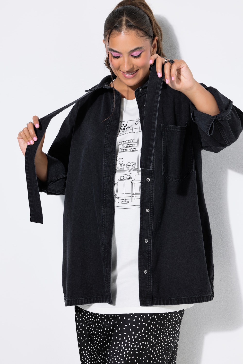 Jeanshemd, oversized, Schluppe, Langarm