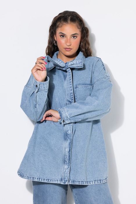 Jeanshemd, oversized, Schluppe, Langarm