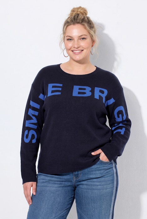 Pullover, Schriftzug, Boxy, Rundhals, Langarm