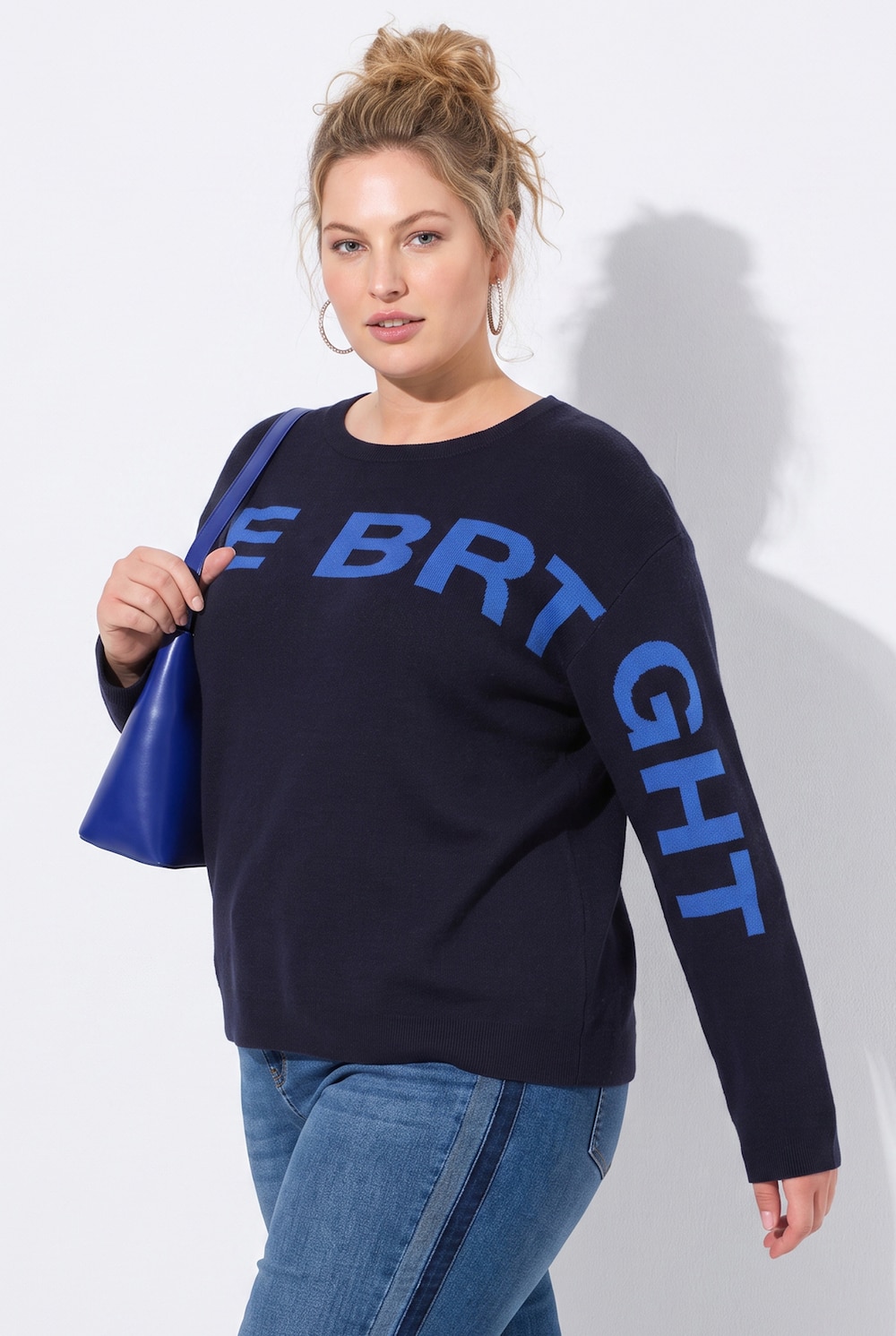 Pullover, Schriftzug, Boxy, Rundhals, Langarm