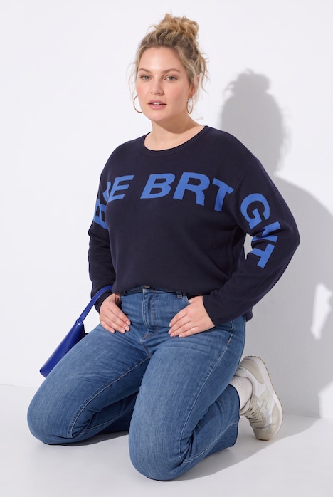 Pullover, Schriftzug, Boxy, Rundhals, Langarm