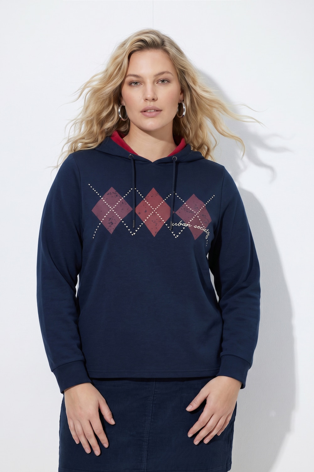 Hoodie, Rauten, Stickerei, Kapuze, Langarm
