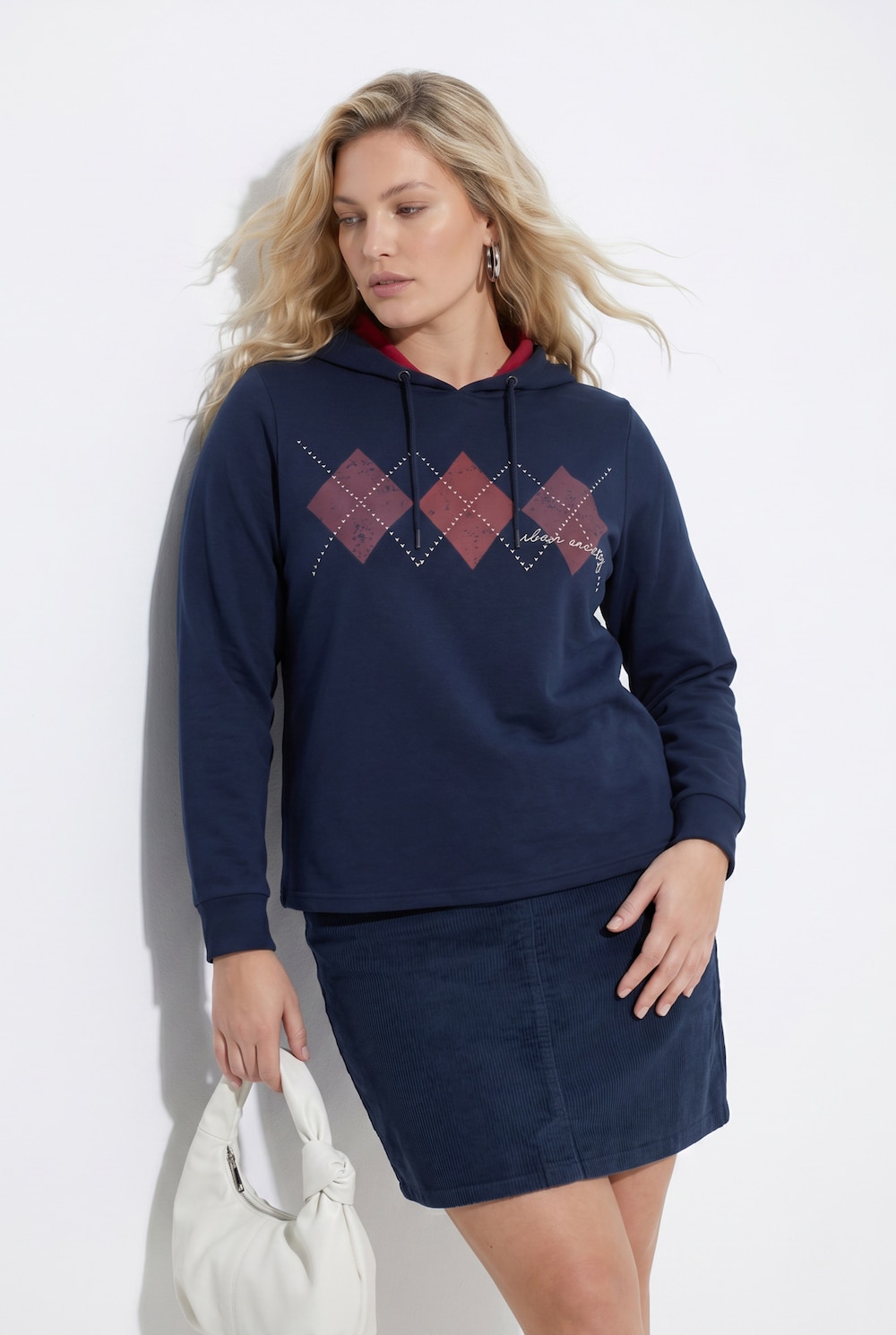 Hoodie, Rauten, Stickerei, Kapuze, Langarm