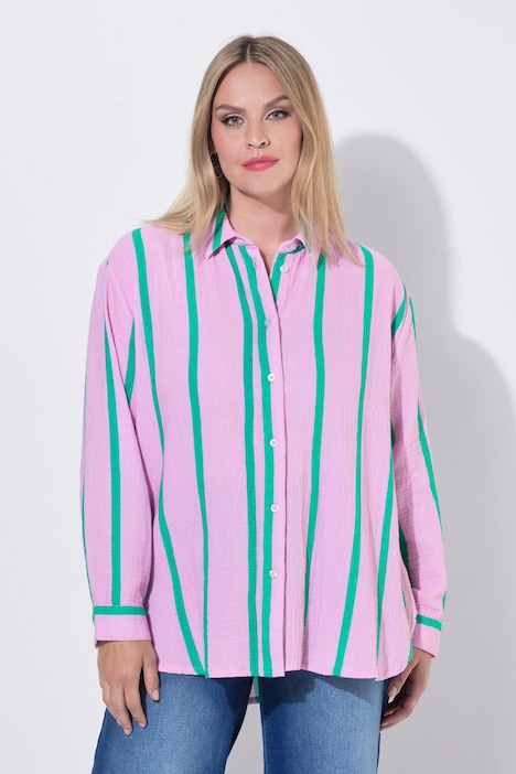 Musselin-Bluse, oversized, Langarm