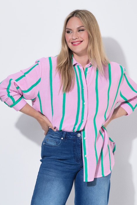 Musselin-Bluse, oversized, Langarm