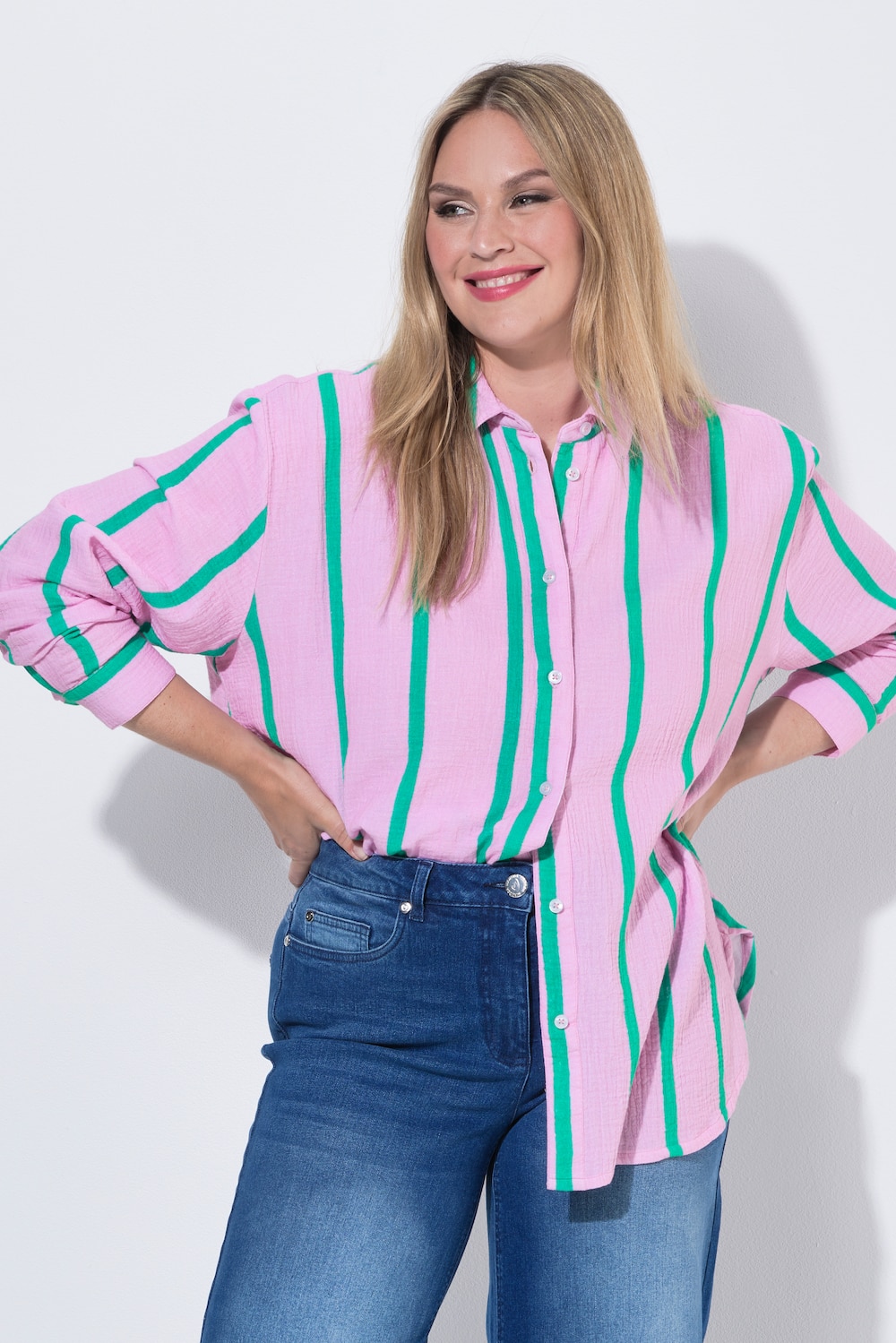Mousseline blouse, oversized, lange mouwen