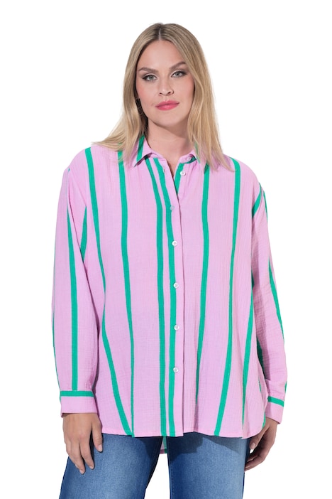 Musselin-Bluse, oversized, Langarm