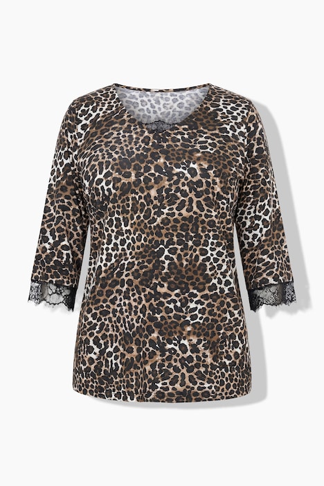 Pyjama, Zweiteiler, Leo-Oberteil, Spitze, uni Hose