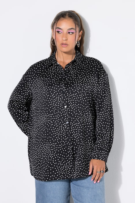 Satinbluse, oversized, Dots