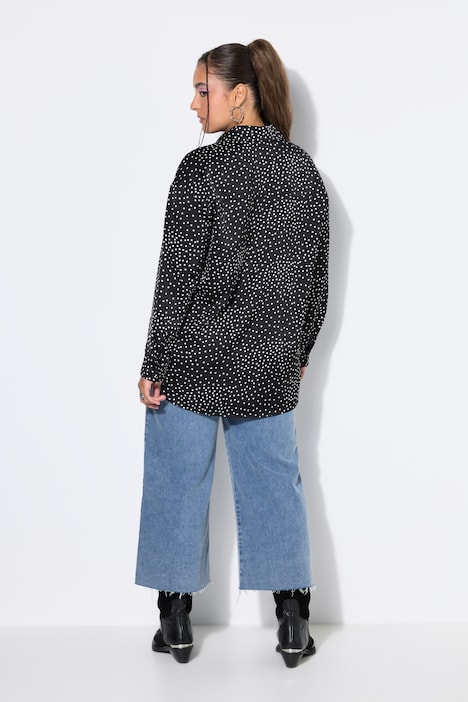 Satinbluse, oversized, Dots