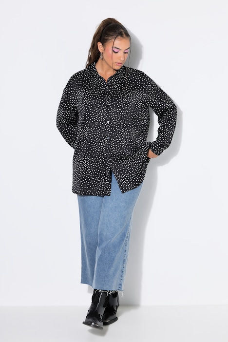 Satinbluse, oversized, Dots