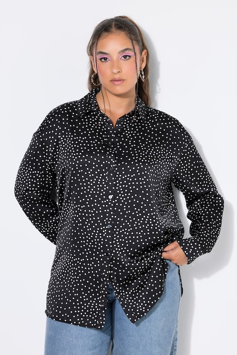 Satinbluse, oversized, Dots