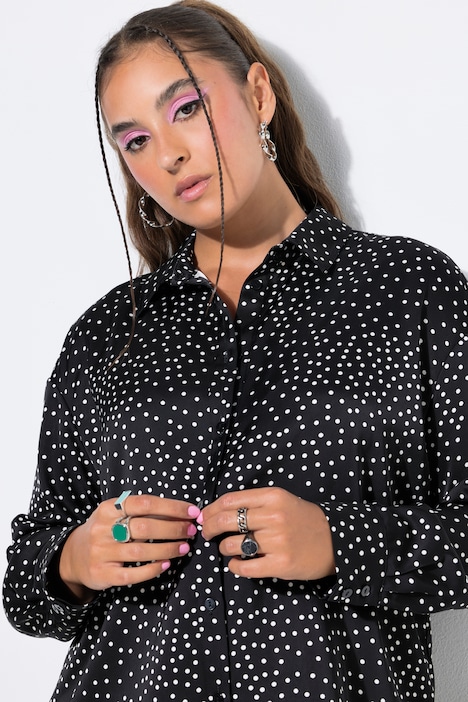 Satinbluse, oversized, Dots