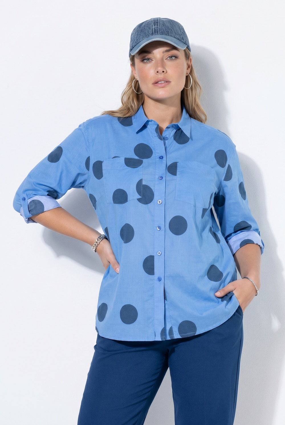 Jeanshemd, oversized, Frottee-Punkte, Langarm