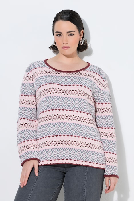Pullover, Jacquardmuster, Rundhals, Langarm
