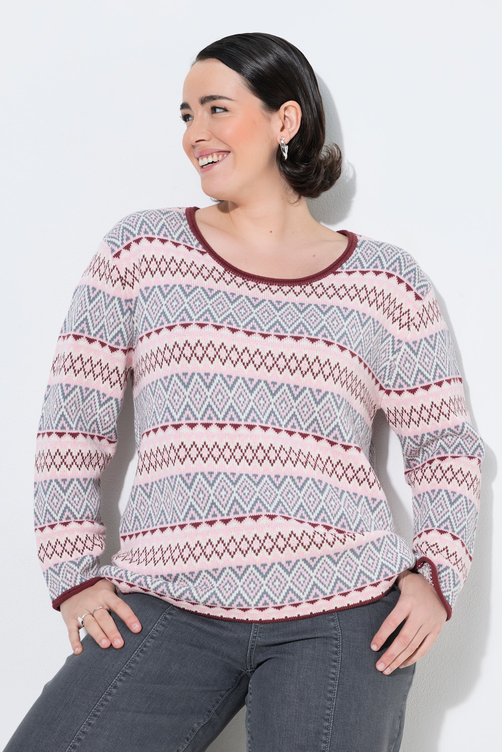 Pullover, Jacquardmuster, Rundhals, Langarm