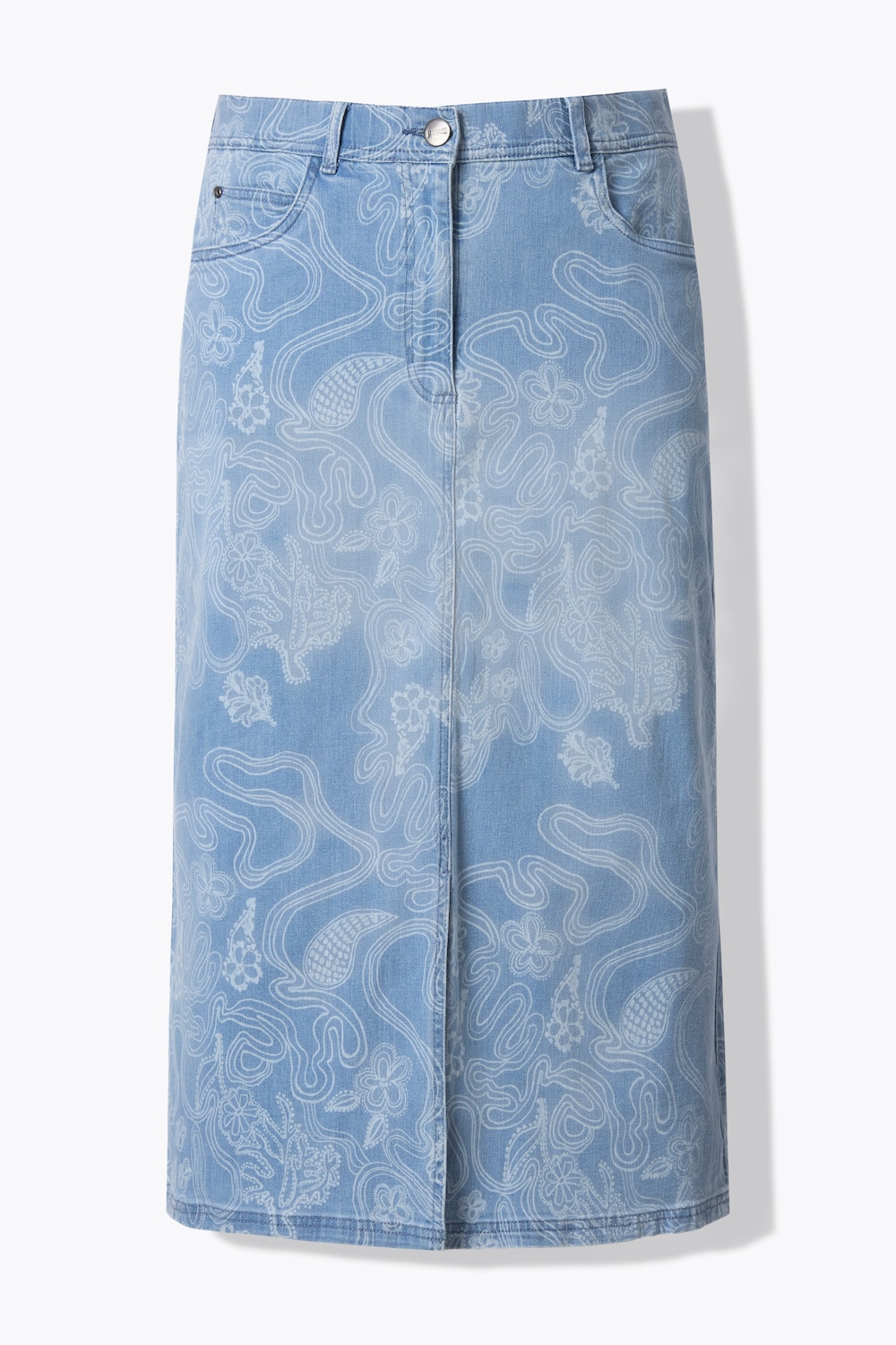 Jeansrock, Saumschlitz, Paisleyprint