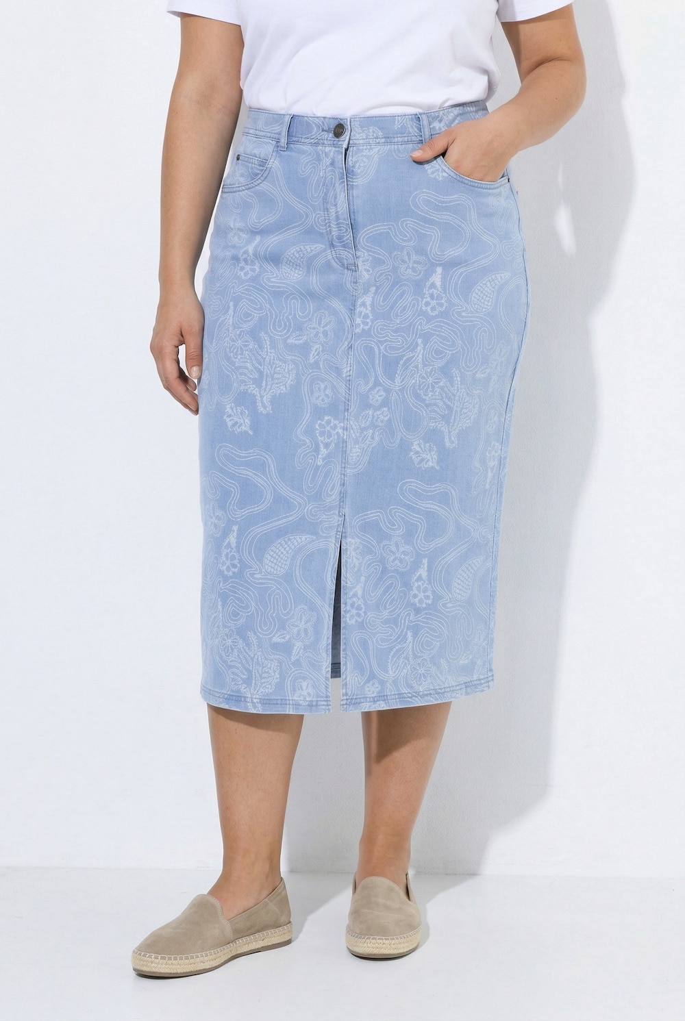 Jeansrock, Saumschlitz, Paisleyprint