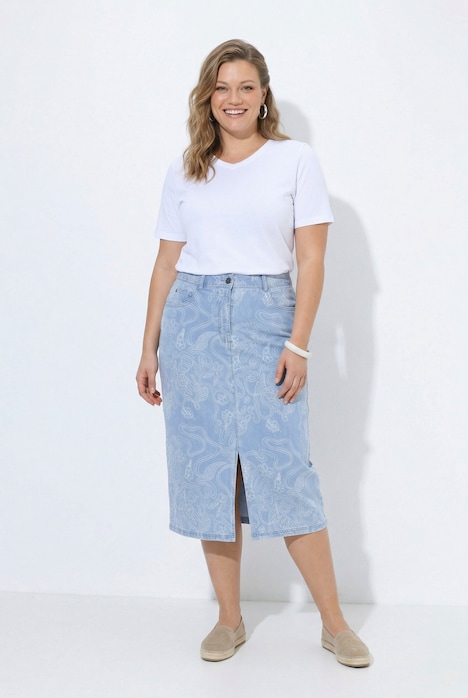 Jeansrock, Saumschlitz, Paisleyprint