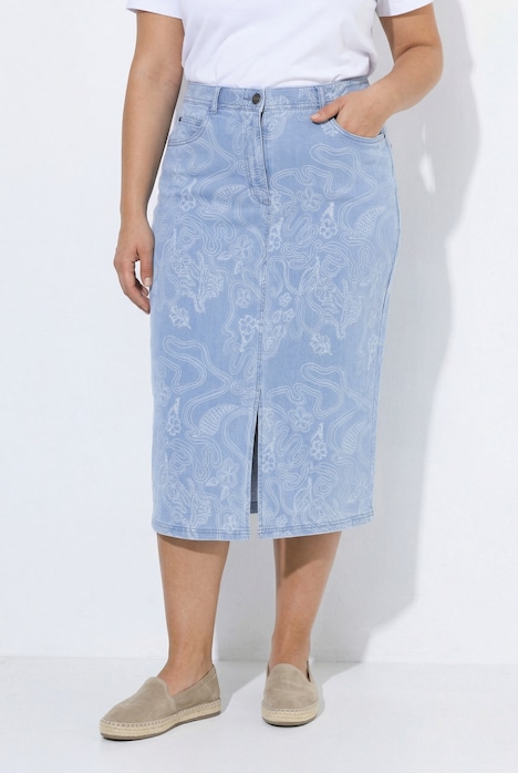 Jeansrock, Saumschlitz, Paisleyprint