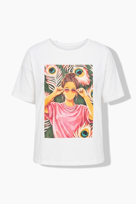 T-Shirt, Oversize Shape, Pfauenfeder-Motiv