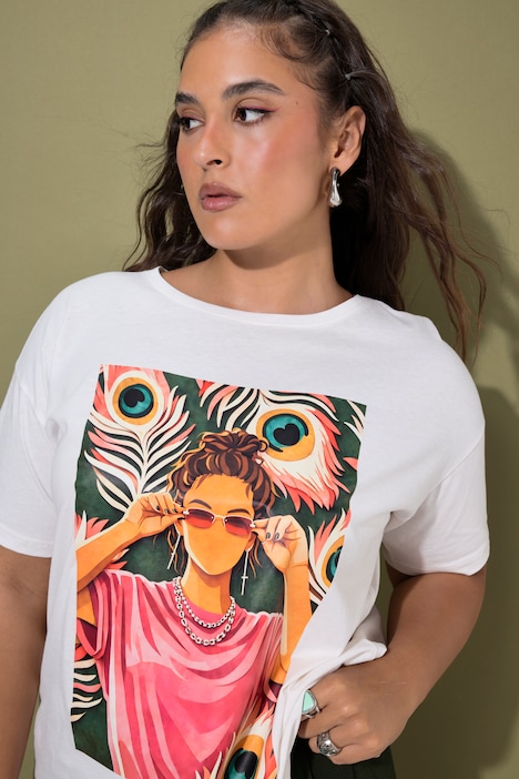T-Shirt, Oversize Shape, Pfauenfeder-Motiv