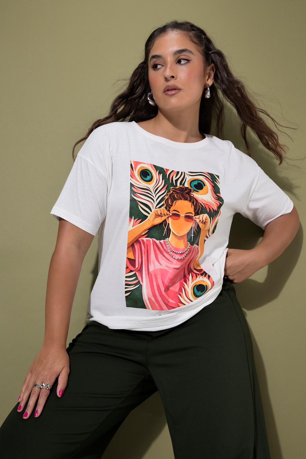 T-Shirt, Oversize Shape, Pfauenfeder-Motiv