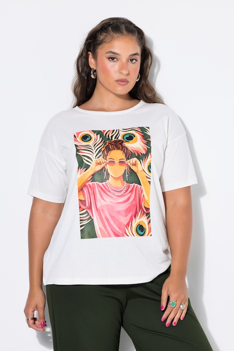 T-Shirt, Oversize Shape, Pfauenfeder-Motiv