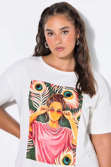 T-Shirt, Oversize Shape, Pfauenfeder-Motiv