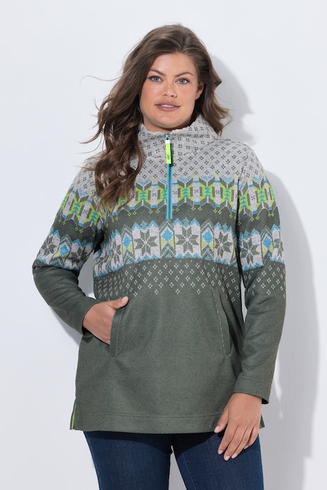 Noorse gebreide fleece-trui, troykraag, lange mouwen