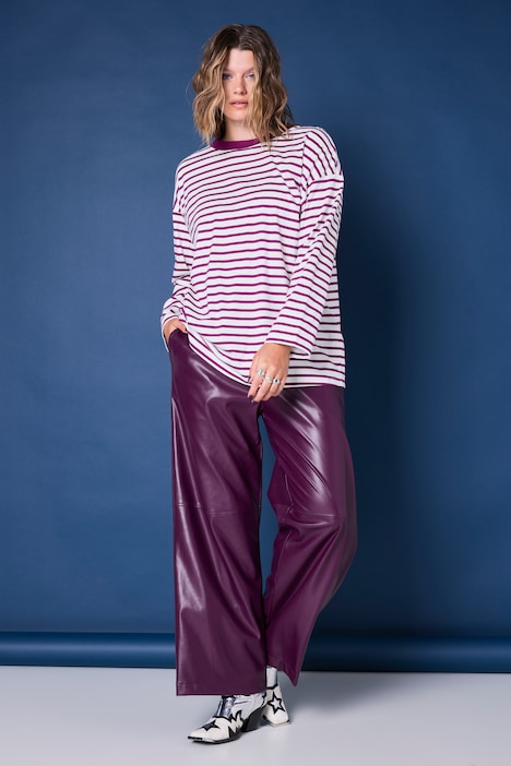 Faux Leather Wide Leg Elastic Waist Pants