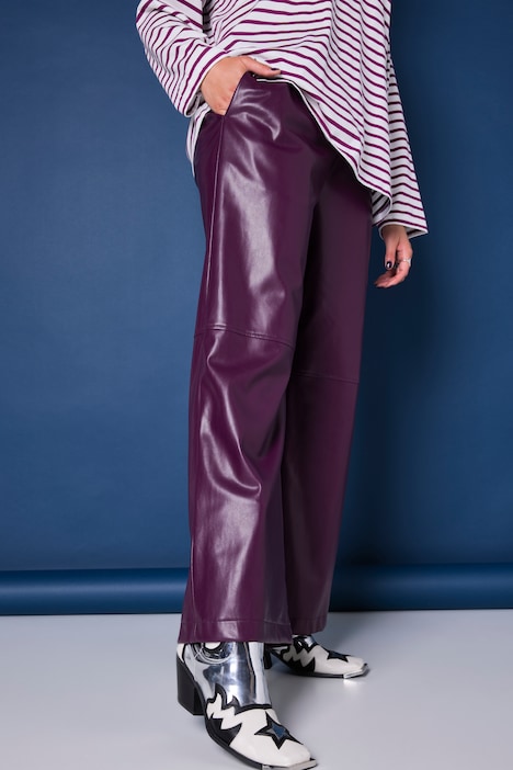 Faux Leather Wide Leg Elastic Waist Pants