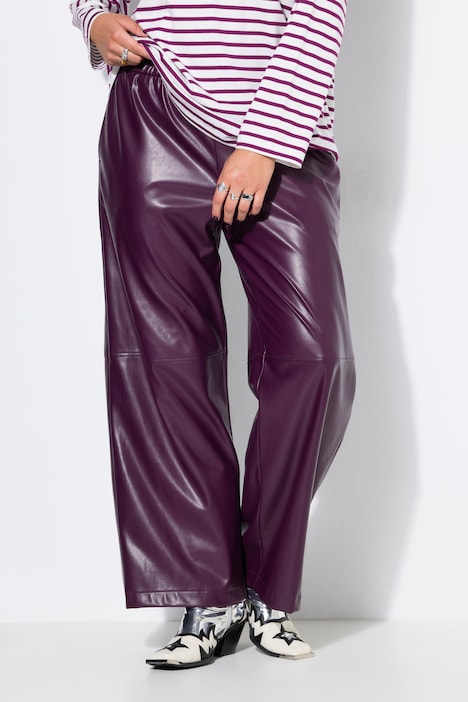 Faux Leather Wide Leg Elastic Waist Pants