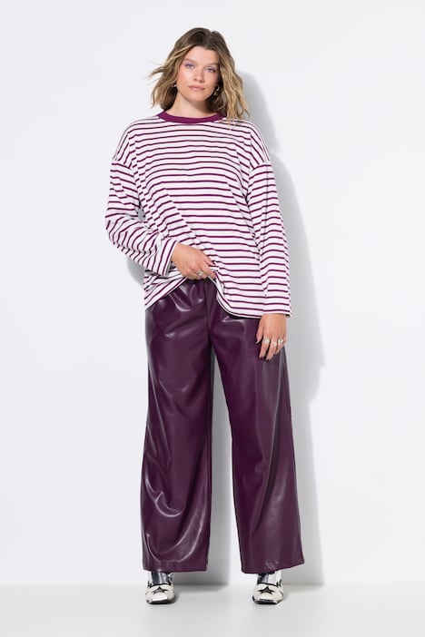 Faux Leather Wide Leg Elastic Waist Pants