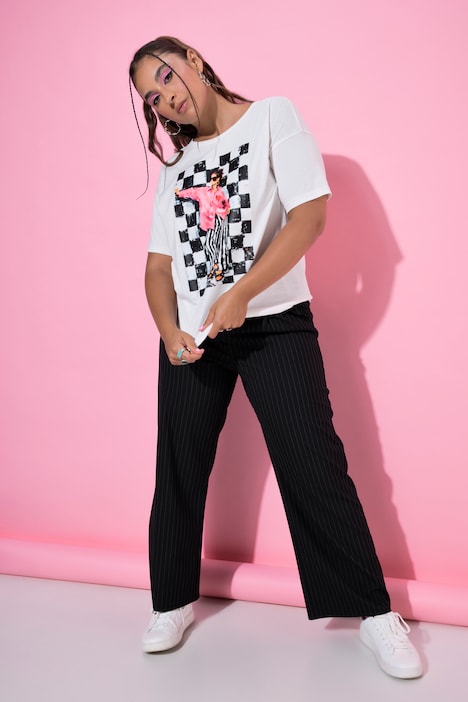 T-Shirt, Oversize Shape, Black/White Fashion Print