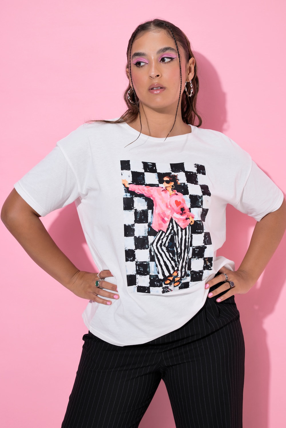 T-Shirt, Oversize Shape, Black/White Fashion Print