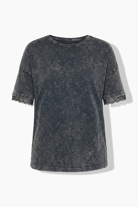 T-Shirt, oversized, Statement, Halbarm mit Spitze