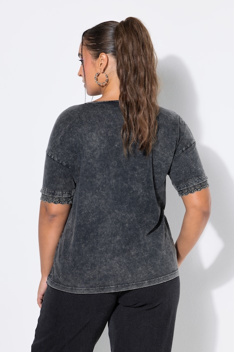 T-Shirt, oversized, Statement, Halbarm mit Spitze