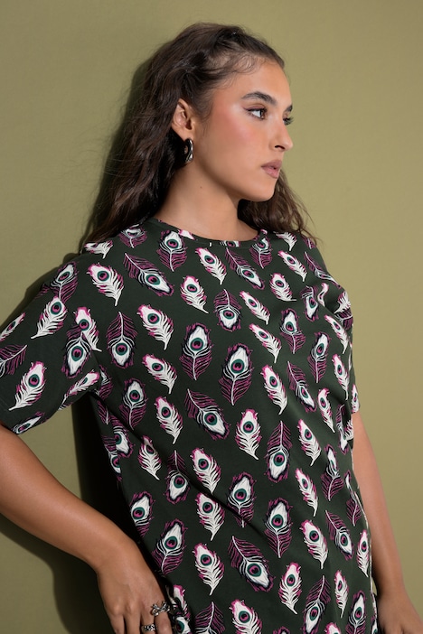T-Shirt, Oversize Shape, Pfauenfeder-Print