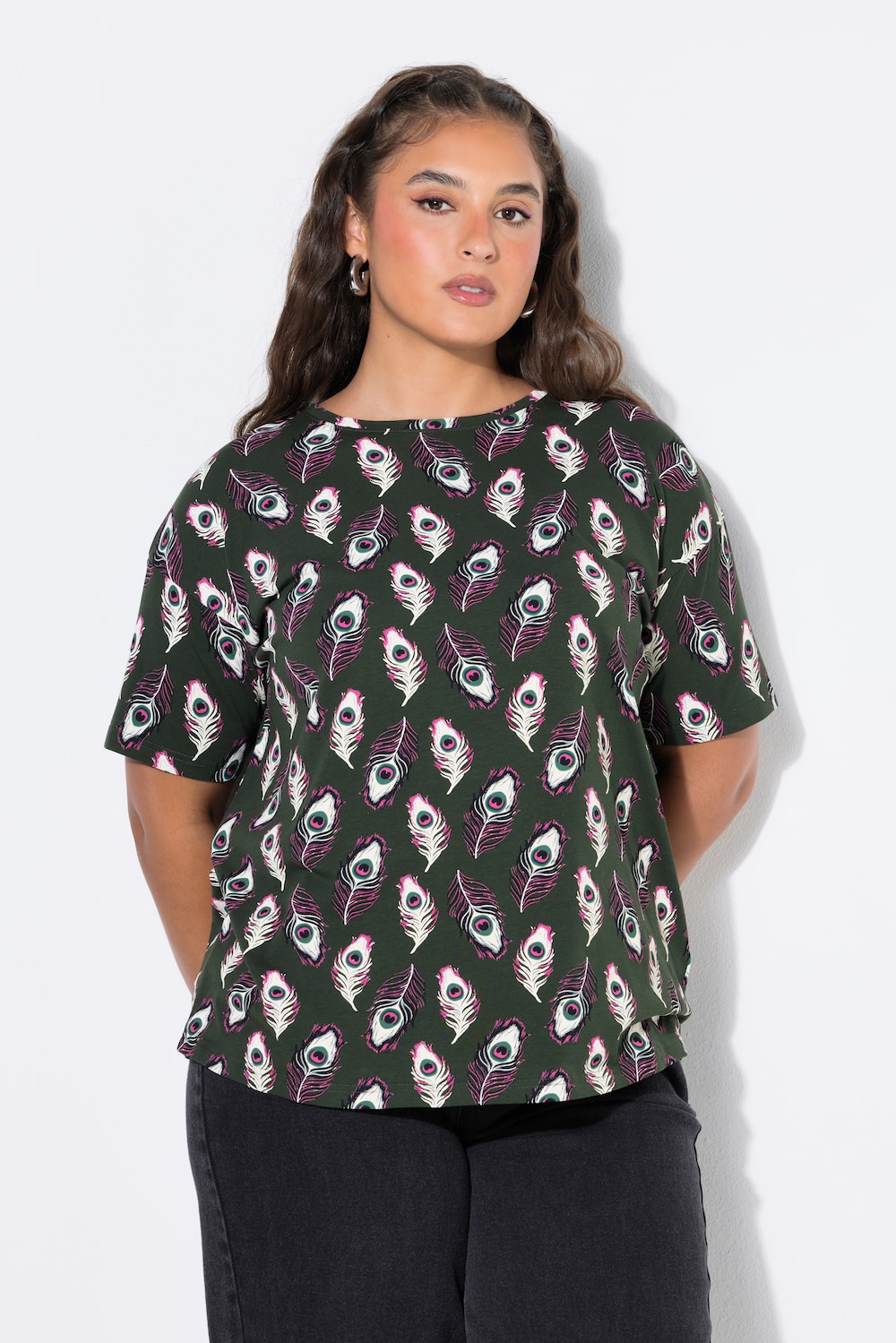 T-Shirt, Oversize Shape, Pfauenfeder-Print