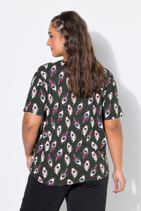 T-Shirt, Oversize Shape, Pfauenfeder-Print