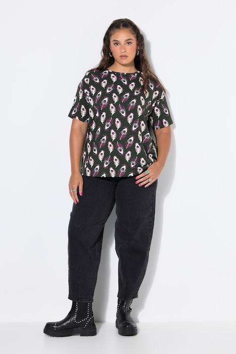 T-Shirt, Oversize Shape, Pfauenfeder-Print