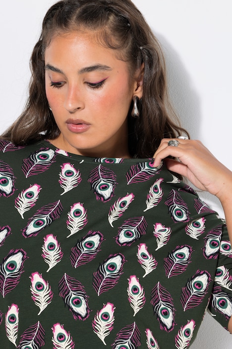 T-Shirt, Oversize Shape, Pfauenfeder-Print