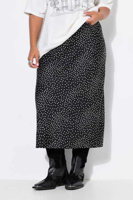 Jupe midi en satin, coupe trapèze, à pois